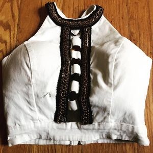 Sexy white  Madrag crop top with gold braided trim